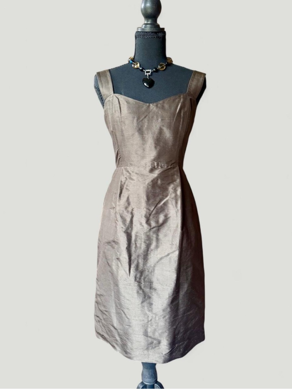 Vintage Silk Sleeveless Brown Sheath Dress
